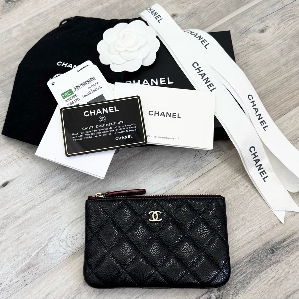 Chanel Black Caviar Quilted Gold Mini O Case Pouch